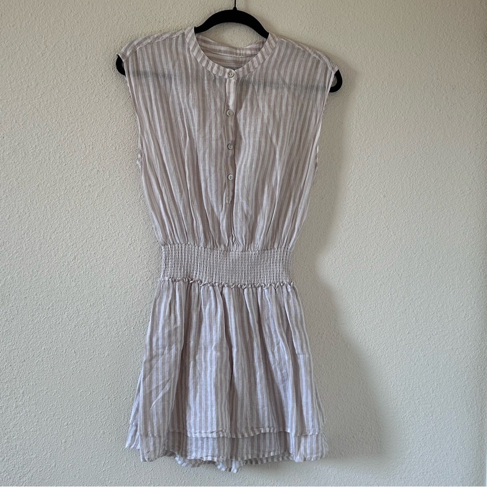 Rails Women’s Mini Dress Small Cream Beige Stripe Smock Stretch Waist Vacation